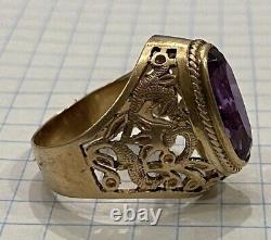Fine Vintage Rare USSR Russian Soviet Rose Gold Ring Amethyst 583 14K Size 8
