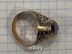 Fine Vintage Rare USSR Russian Soviet Rose Gold Ring Amethyst 583 14K Size 8