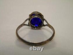 Fine Vintage Soviet Ring Sapphire Stone Russian Sterling Silver 875 Size 9 USSR