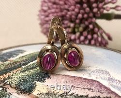Fine Vintage Soviet Women's Earrings Russian Gilt Sterling Silver 875 Ruby USSR