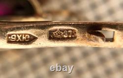 Fine Vintage Soviet Women's Earrings Russian Gilt Sterling Silver 875 Ruby USSR