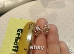 Gold Earrings Russian Rose Gold 14K 585 fine jewelry 1.83g NEW with tag USSR