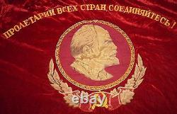 HUGE Original Vintage Russian USSR Soviet Velvet Flag Banner Lenin VERY RARE