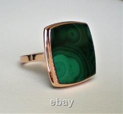 LARGE Vintage Russian USSR 14K 585 Rose Pink Gold Green Malachite Cocktail RING