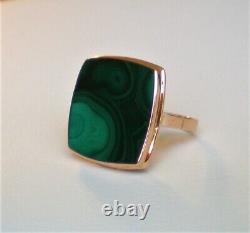 LARGE Vintage Russian USSR 14K 585 Rose Pink Gold Green Malachite Cocktail RING