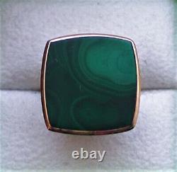 LARGE Vintage Russian USSR 14K 585 Rose Pink Gold Green Malachite Cocktail RING