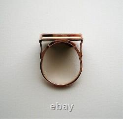 LARGE Vintage Russian USSR 14K 585 Rose Pink Gold Green Malachite Cocktail RING