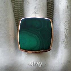 LARGE Vintage Russian USSR 14K 585 Rose Pink Gold Green Malachite Cocktail RING