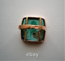 LARGE Vintage Russian USSR 14K 585 Rose Pink Gold Green Malachite Cocktail RING