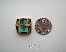 LARGE Vintage Russian USSR 14K 585 Rose Pink Gold Green Malachite Cocktail RING