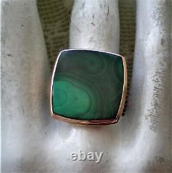 LARGE Vintage Russian USSR 14K 585 Rose Pink Gold Green Malachite Cocktail RING