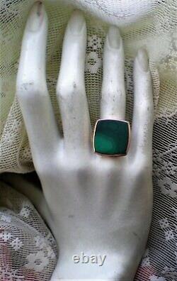 LARGE Vintage Russian USSR 14K 585 Rose Pink Gold Green Malachite Cocktail RING