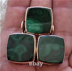 LARGE Vintage Russian USSR 14K 585 Rose Pink Gold Green Malachite Cocktail RING