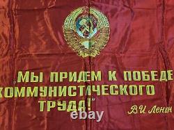 Large USSR Russian Soviet Socialist LENIN COMMUNISM Red Banner Flag Propaganda