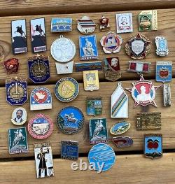 Lot Of 38 USSR Soviet Union Russian Pins Political Military Vintage Russia