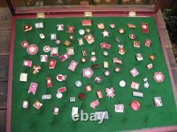 Lot of 80 Plus Vintage Russian USSR Lenin Soviet Pins With Display Case