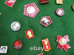 Lot of 80 Plus Vintage Russian USSR Lenin Soviet Pins With Display Case