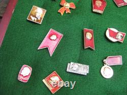 Lot of 80 Plus Vintage Russian USSR Lenin Soviet Pins With Display Case