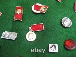 Lot of 80 Plus Vintage Russian USSR Lenin Soviet Pins With Display Case