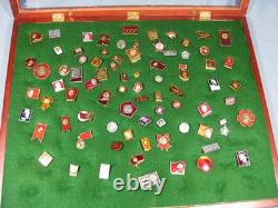 Lot of 80 Plus Vintage Russian USSR Lenin Soviet Pins With Display Case
