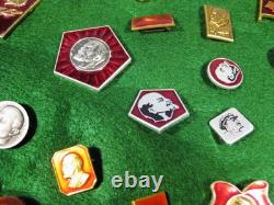Lot of 80 Plus Vintage Russian USSR Lenin Soviet Pins With Display Case