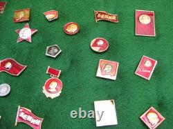 Lot of 80 Plus Vintage Russian USSR Lenin Soviet Pins With Display Case