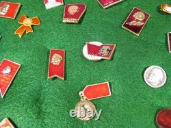 Lot of 80 Plus Vintage Russian USSR Lenin Soviet Pins With Display Case