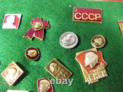 Lot of 80 Plus Vintage Russian USSR Lenin Soviet Pins With Display Case