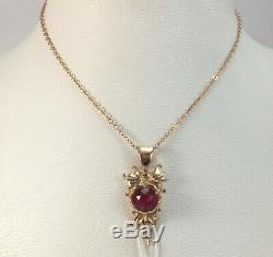 Luxury Rare Unique Vintage USSR Russian Soviet Gold Pendant Ruby Stone 583 14K