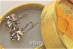 Luxury Rare Vintage Soviet Russian Rose Gold 583 14K Earrings Women Jewelry USSR