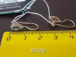 NEW Earrings emerald + CZ fine jewelry, Russian gold 14k soviet style ussr
