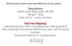NEW Russian Solid Rose Gold Earrings 14K 1.65g fine jewelry zirconia USSR Russia