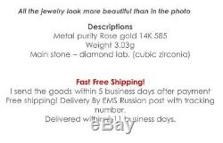 NEW Russian Solid Rose Gold Earrings 14K 3.03g fine jewelry diamonds USSR Russia