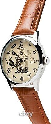 NEW! Watch Masonic Symbols Pobeda USSR Soviet Mechanical Russian Men Rare