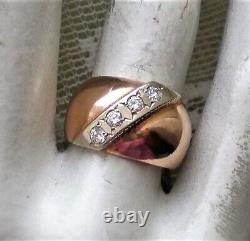 NWT Vintage Russian USSR 14K 583 Rose Pink White Gold Diamond Domed Band Ring