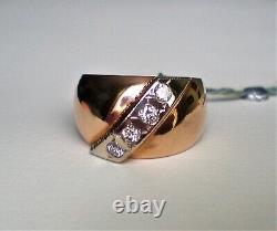 NWT Vintage Russian USSR 14K 583 Rose Pink White Gold Diamond Domed Band Ring