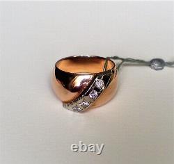 NWT Vintage Russian USSR 14K 583 Rose Pink White Gold Diamond Domed Band Ring