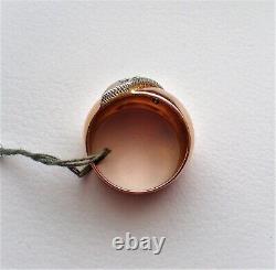 NWT Vintage Russian USSR 14K 583 Rose Pink White Gold Diamond Domed Band Ring