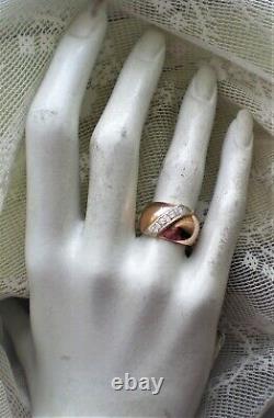 NWT Vintage Russian USSR 14K 583 Rose Pink White Gold Diamond Domed Band Ring