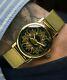 New! Pobeda Masonic Watch Mechanical Rare Gold Retro Russian Soviet Ussr Wrist