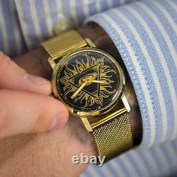 New! Pobeda Masonic Watch Mechanical Rare Gold Retro Russian Soviet USSR Wrist