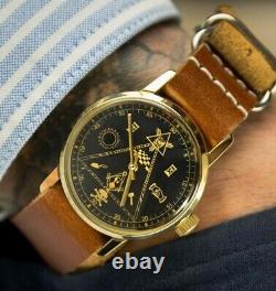 New! Pobeda Masonic Watch Mechanical Russian Soviet USSR Wrist Retro Golden Mas