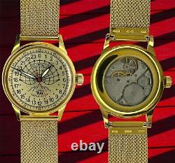 New Raketa Watch 24h Mechanical Russian Men's Soviet Polar Rare Wrist USSR Gold