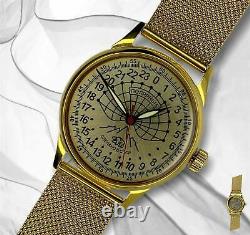 New Raketa Watch 24h Mechanical Russian Men's Soviet Polar Rare Wrist USSR Gold