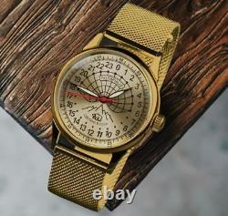 New Raketa Watch 24h Mechanical Russian Men's Soviet Polar Rare Wrist USSR Gold