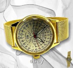 New Raketa Watch 24h Mechanical Russian Men's Soviet Polar Rare Wrist USSR Gold