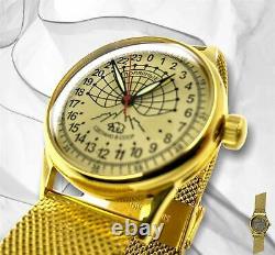 New Raketa Watch 24h Mechanical Russian Men's Soviet Polar Rare Wrist USSR Gold