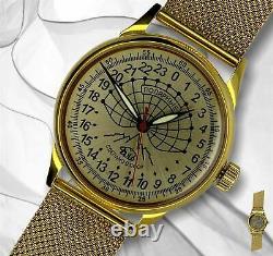 New Raketa Watch 24h Mechanical Russian Men's Soviet Polar Rare Wrist USSR Gold