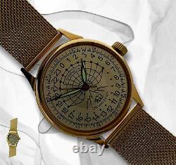 New Raketa Watch 24h Mechanical Russian Men's Soviet Polar Rare Wrist USSR Gold