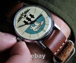New! Watch Pobeda Buran Mechanical Soviet USSR Wrist Russian Men's Bear Leather